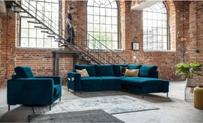 Divano letto angolare in velluto turchese (angolo destro) Lofty Lilly - Miuform