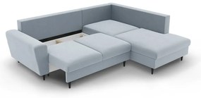 Divano angolare azzurro allungabile e con contenitore (con penisola a destra/a L) con rivestimento in velluto Kyoto – Cosmopolitan Design