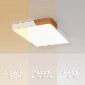 Plafoniera LED Rettangolare 30W CCT 60x40cm Legno/Bianco
