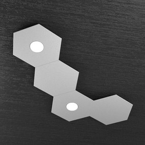 Plafoniera Moderna 4 Moduli Hexagon Metallo Grigio 2 Luci Led 12X2W