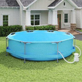 Costway Piscina fuori terra rotonda con struttura metallica e pompa filtro, Piscina da giardino per adulti capacità 4383L 3 M x 76 CM Blu