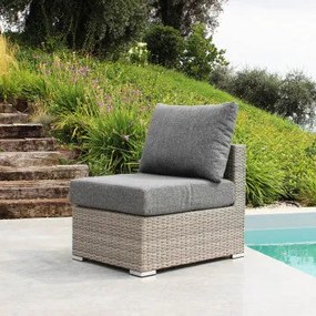 Poltrona centrale Copacabana - Sedia elegante con struttura in alluminio e wicker grigio UV protection con cuscini da 12 cm, dimensioni 62 x 77 x 65 h