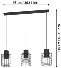 Eglo 43626 - Lampadario su corda MILLIGAN 3xE27/40W/230V nero
