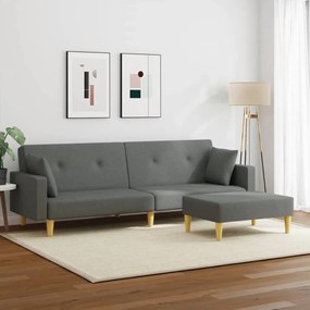 Divano letto 2 posti con poggiapiedi grigio scuro in tessuto