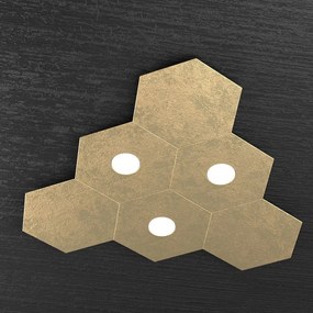 Plafoniera Moderna 6 Moduli Hexagon Metallo Foglia Oro 3 Luci Led 12X3W