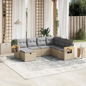 Set divano da giardino 7 pz con cuscini beige misto polyrattan