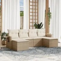 Set Divano da Giardino 6 pz con Cuscini Beige in Polyrattan 3220517