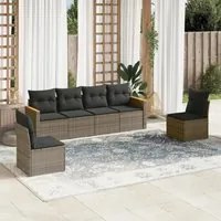 Set Divano da Giardino 6 pz con Cuscini Grigio in Polyrattan 3258266