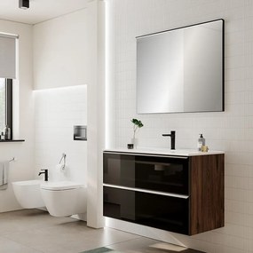 Mobile bagno con lavabo STAR L100 x H60 x P46 cm walnut in vetro 2 cassetti per vasca centrale