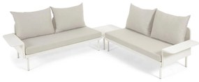 Kave Home - Set esterno Zaltana divano ad angolo, tavolo alluminio verniciato bianco opaco 164cm