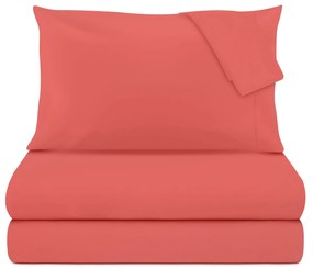 Completo letto matrimoniale in cotone percalle corallo