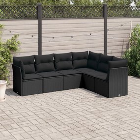 Set divano da giardino 6 pz con cuscini nero in polyrattan