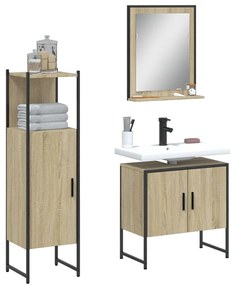 Set di mobili da bagno 3 pz rovere sonoma in legno multistrato