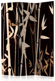 Paravento design Bambù orientale (3-parti) - piante marroni su sfondo scuro