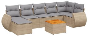 Set divano da giardino 8 pz con cuscini beige in polyrattan