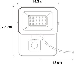 Radiatore nero con LED 30W IP65 con sensore di movimento - Levana