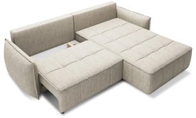 Divano angolare beige allungabile/con contenitore (con penisola a destra/con chaise lounge) e rivestimento in velluto Campo – ELTAP