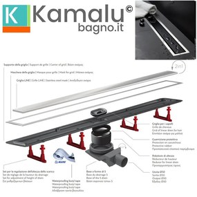 Kamalu - Canalina per doccia 75cm con coperchio in vetro nero CN-750