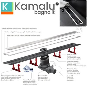 Kamalu - canalina per doccia 75cm con coperchio in vetro nero cn-750