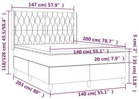 Giroletto a Molle con Materasso Grigio Chiaro 140x200cm Tessuto