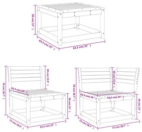 Set Salotto da Giardino 4 pz Bianco in Legno Massello di Pino