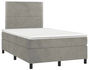 Letto a molle materasso e led grigio chiaro 120x190 cm velluto