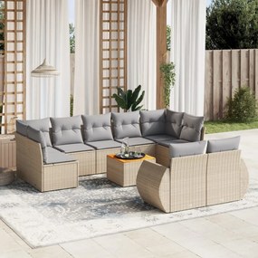 Set Divano da Giardino 10 pz con Cuscini Beige in Polyrattan