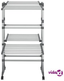 vidaXL Stendibiancheria a 2 Livelli con Ruote Argento 60x70x106 cm
