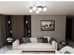 Lampadario da Soffitto in Acciaio e Vetro SMART 5 Nero 5xE14 Colore delle Sfere Bianco