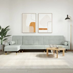 Divano Letto A L Grigio Chiaro 271x140x70 Cm İn Velluto /