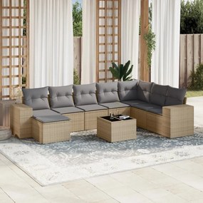 Set divano da giardino 9 pz con cuscini beige in polyrattan