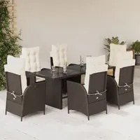 Set da Pranzo da Giardino 7pz con Cuscini in Polyrattan Marrone 3213118