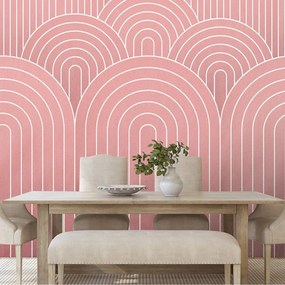 Carta da parati autoadesiva – Motivo arcobaleno Mid-Century rosa antico