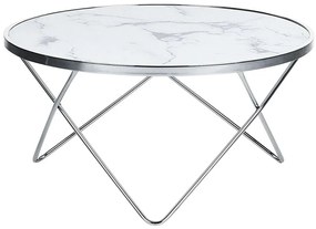 Tavolino da caffè effetto marmo bianco e argento ⌀ 80 cm MERIDIAN II Beliani