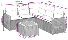 Set divano da giardino 6 pz con cuscini beige in polyrattan