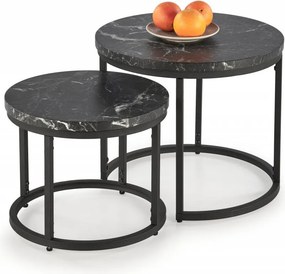 Set di 2 Tavolini da caffè Oreo effetto marmo nero - d43-53xh35-45 cm