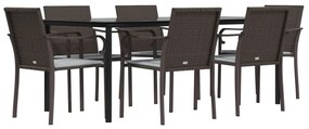 Set pranzo da giardino 7 pz con cuscini in polyrattan e acciaio