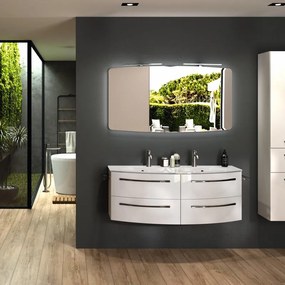 Mobile bagno sospeso con lavabo L 130 x H 48 x P 48 cm bianco lucido 4 cassetti per doppia vasca Imagine