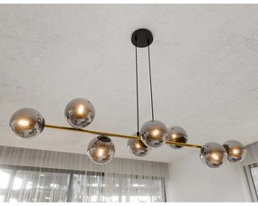 Sospensione Contemporanea Rhiannon 8 Luci In Acciaio Oro E Sfere In Vetro Fumè
