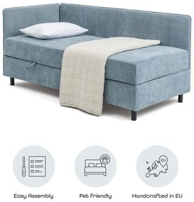 Letto singolo imbottito blu con contenitore con materasso incluso 120x200 cm Avela – Bonami Selection