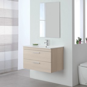 Mobile Bagno Sospeso 80 Cm Due Cassetti Specchio 60x80 Cm Feridras "Stella" Larice