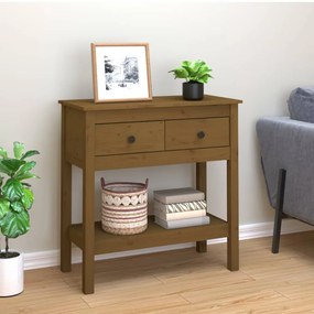 Tavolo Consolle Marrone Ambra 75x35x75cm Legno Massello Di Pino /