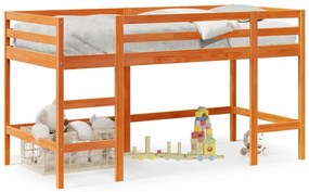 Letto Soppalco Con Scala Bambini Marrone 90x190cm Massello Pino /