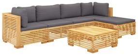 Set divani da giardino 6 pz con cuscini legno massello di teak