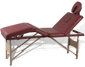 Lettino Pieghevole Da Massaggio Rosso 4 Zone Con Telaio Legno /
