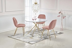 Set tavolo rotondo in vetro Rondo diametro 110 cm, altezza 74 cm + 2 sedie in velluto K381 velluto rosa/oro altezza 88 cm