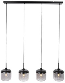 Lampada a sospensione di design nera con vetro oro e fumé 4 luci - Kyan