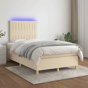 Letto a molle con materasso e led crema 120x200cm in tessuto