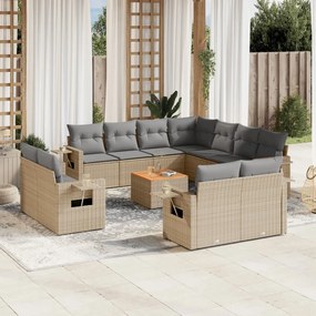 Set divani da giardino 12 pz con cuscini beige in polyrattan