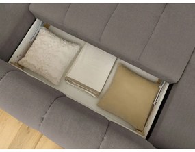 Divano angolare grigio tortora allungabile e con contenitore (penisola a destra/a U) con rivestimento in ciniglia Fuji – Bobochic Paris